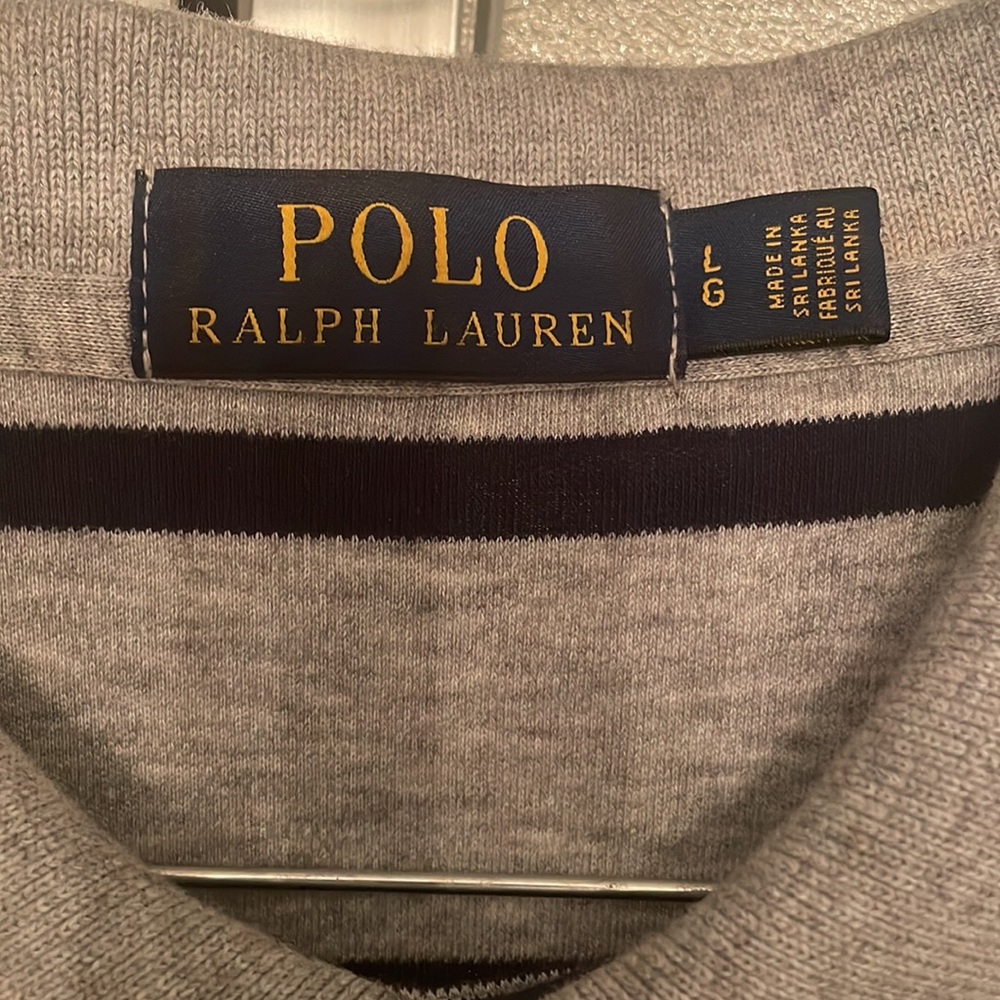 Grey and navy blue striped Polo shirt. - Picture 2 of 3